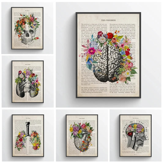 Anatomy Heart Floral Art Print